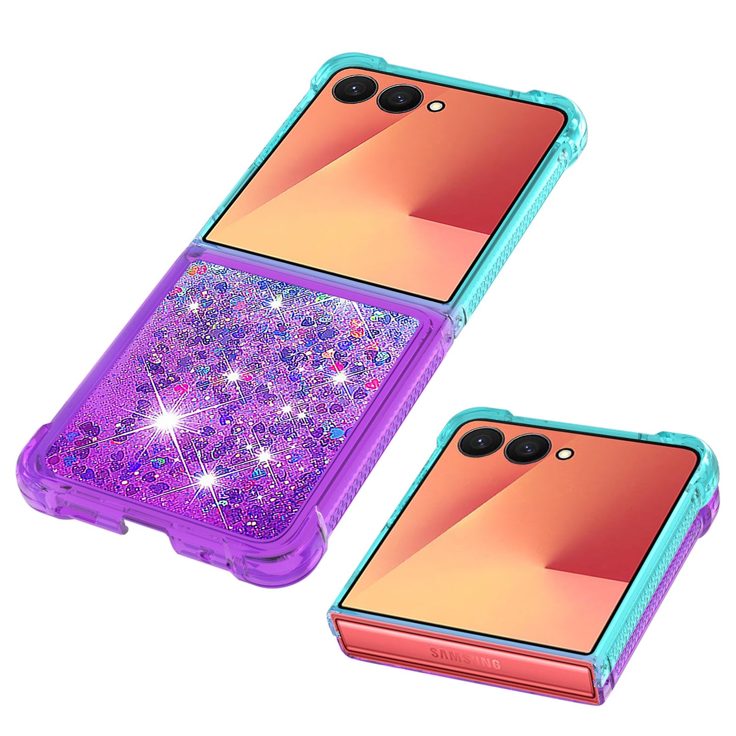 For Samsung Galaxy Z Flip7 5G TPU Case Gradient Quicksand Phone Back Cover - Sky Blue+Purple