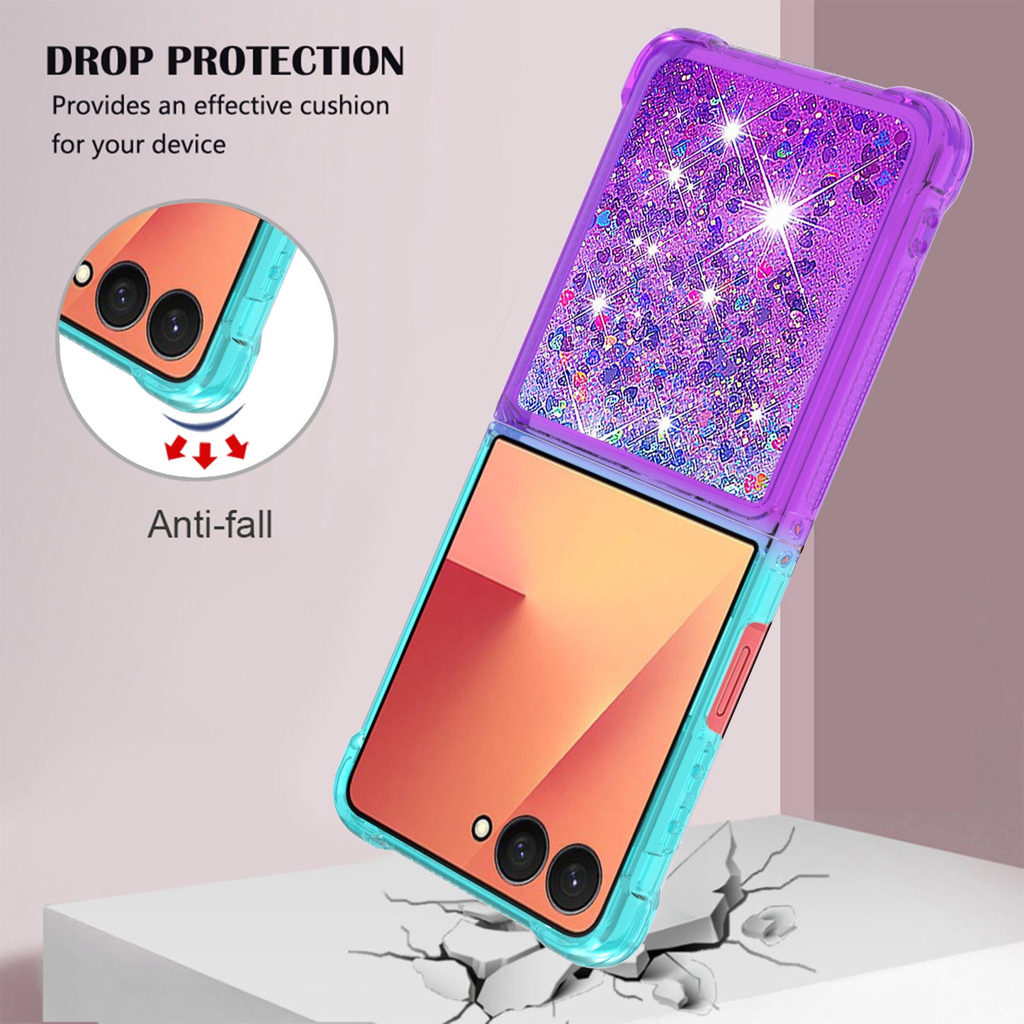 For Samsung Galaxy Z Flip7 5G TPU Case Gradient Quicksand Phone Back Cover - Sky Blue+Purple