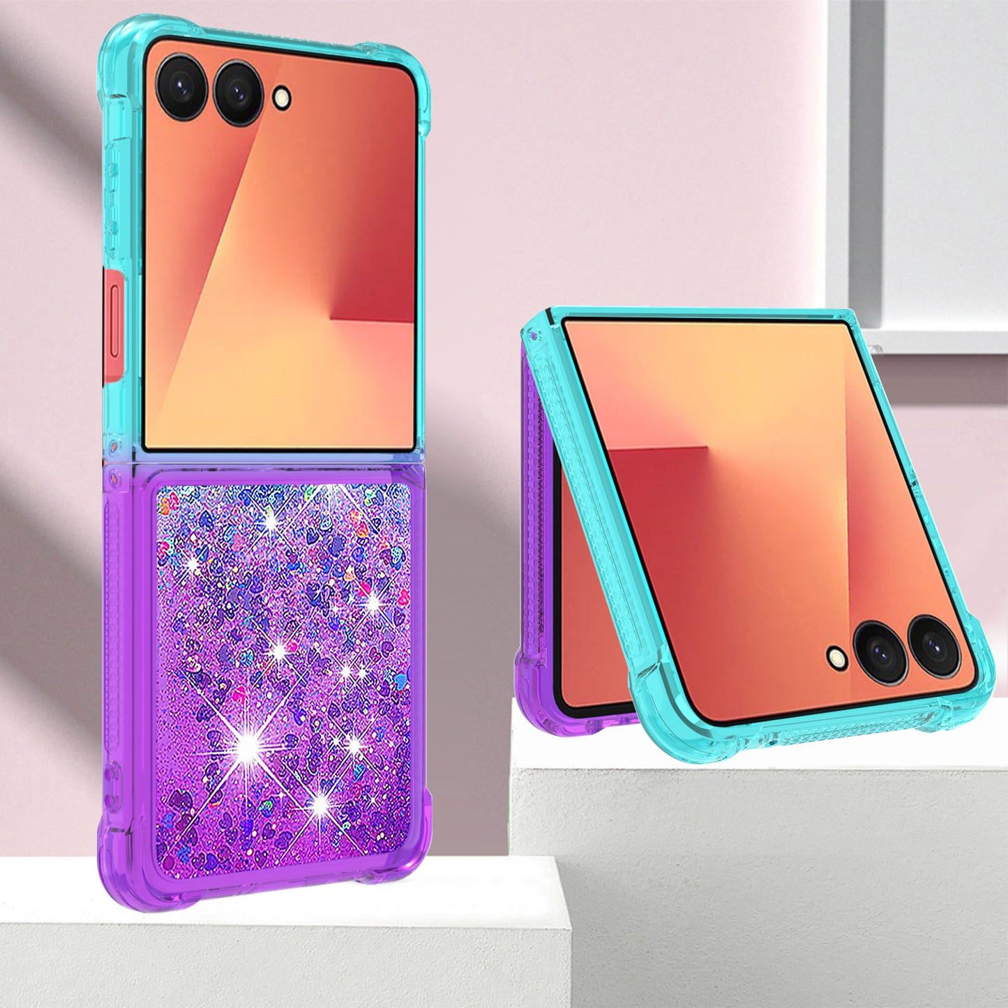 For Samsung Galaxy Z Flip7 5G TPU Case Gradient Quicksand Phone Back Cover - Sky Blue+Purple