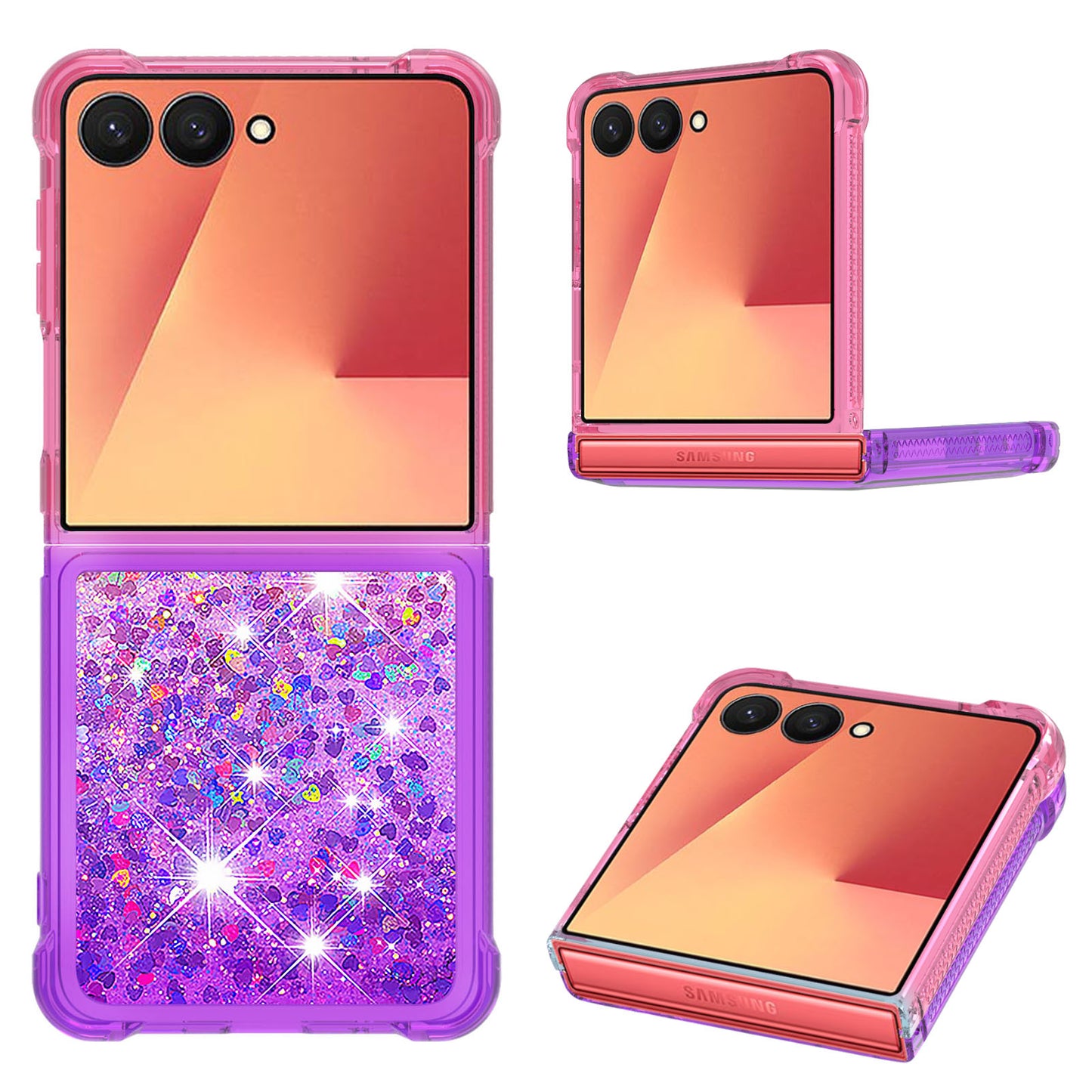 For Samsung Galaxy Z Flip7 5G TPU Case Gradient Quicksand Phone Back Cover - Pink+Purple