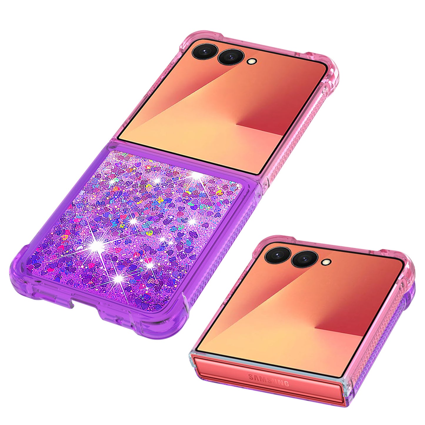 For Samsung Galaxy Z Flip7 5G TPU Case Gradient Quicksand Phone Back Cover - Pink+Purple