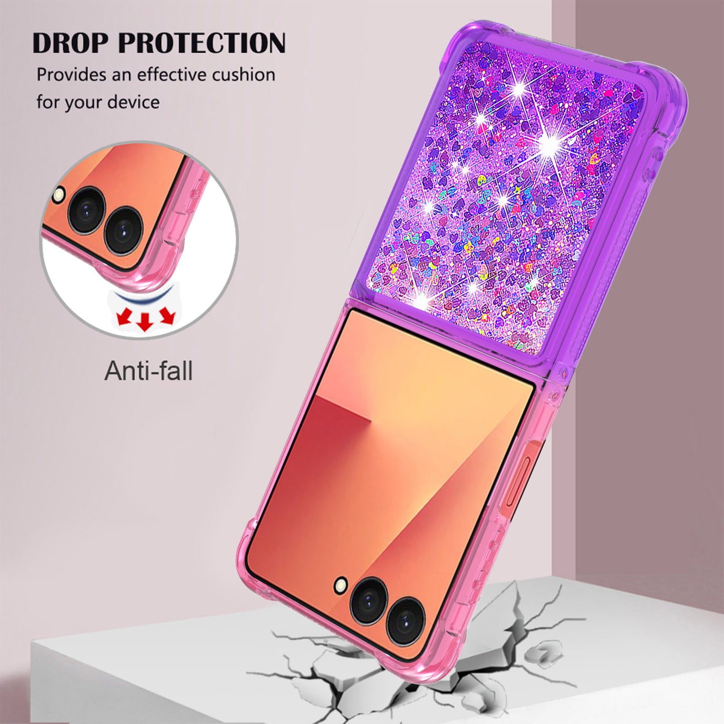 For Samsung Galaxy Z Flip7 5G TPU Case Gradient Quicksand Phone Back Cover - Pink+Purple