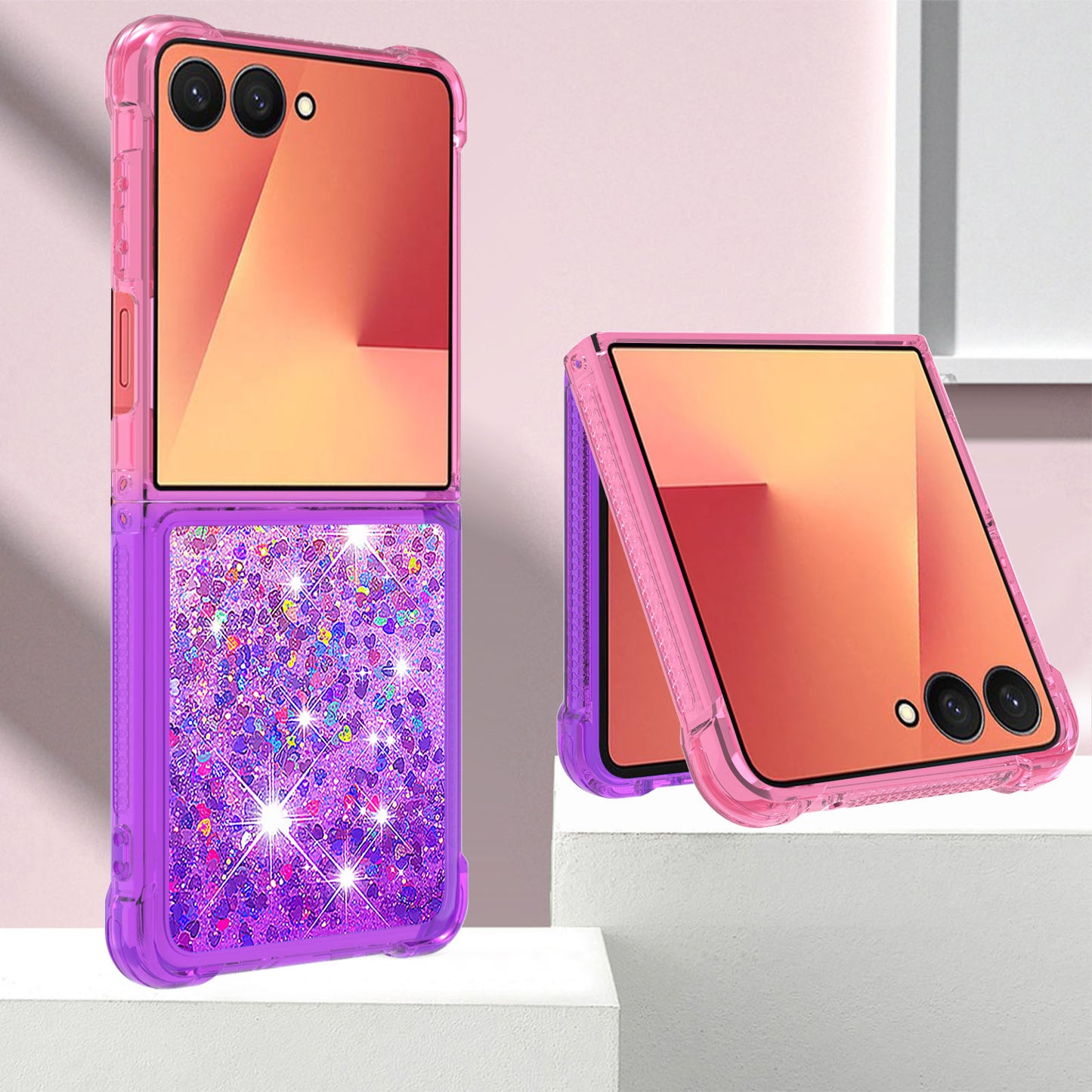 For Samsung Galaxy Z Flip7 5G TPU Case Gradient Quicksand Phone Back Cover - Pink+Purple