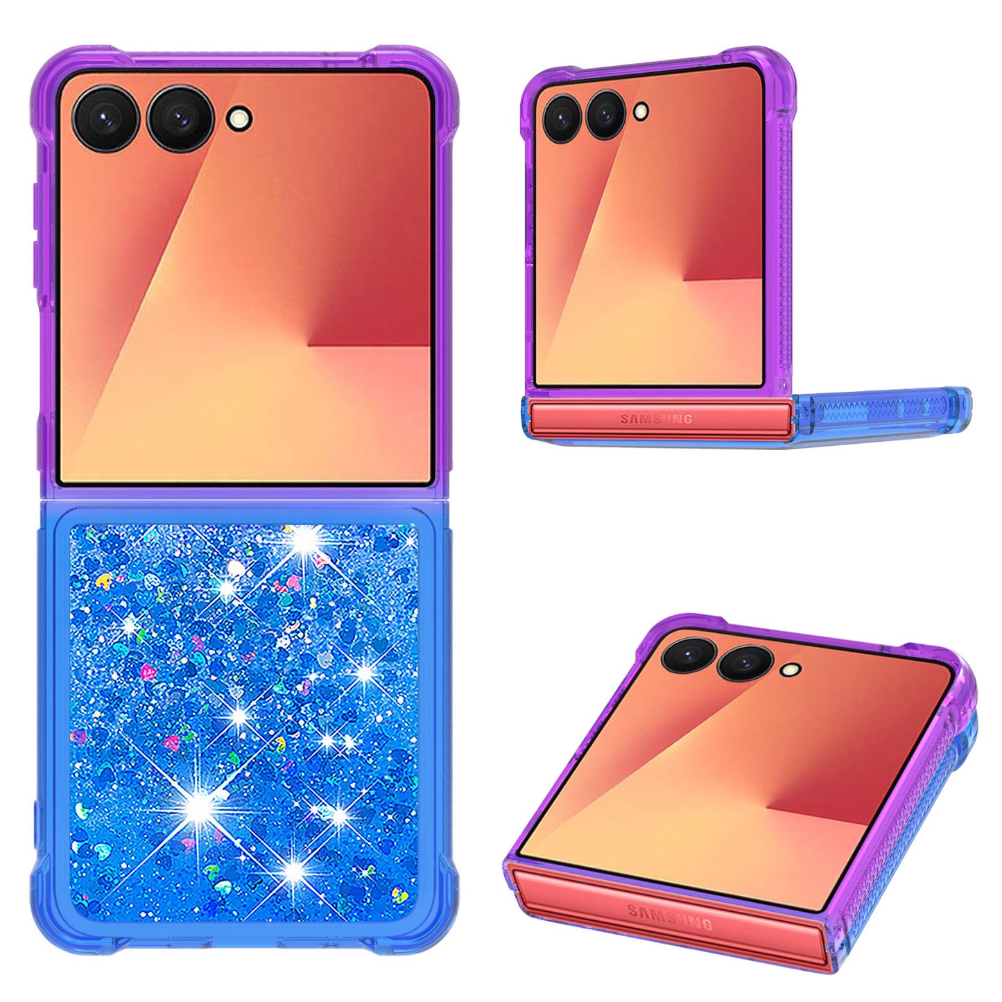 For Samsung Galaxy Z Flip7 5G TPU Case Gradient Quicksand Phone Back Cover - Purple+Sky Blue