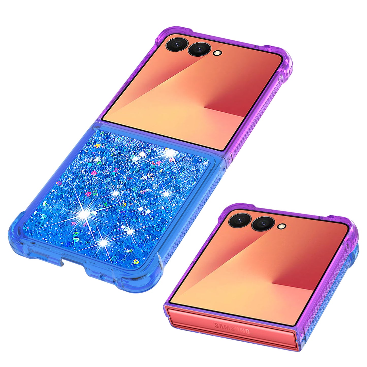 For Samsung Galaxy Z Flip7 5G TPU Case Gradient Quicksand Phone Back Cover - Purple+Sky Blue