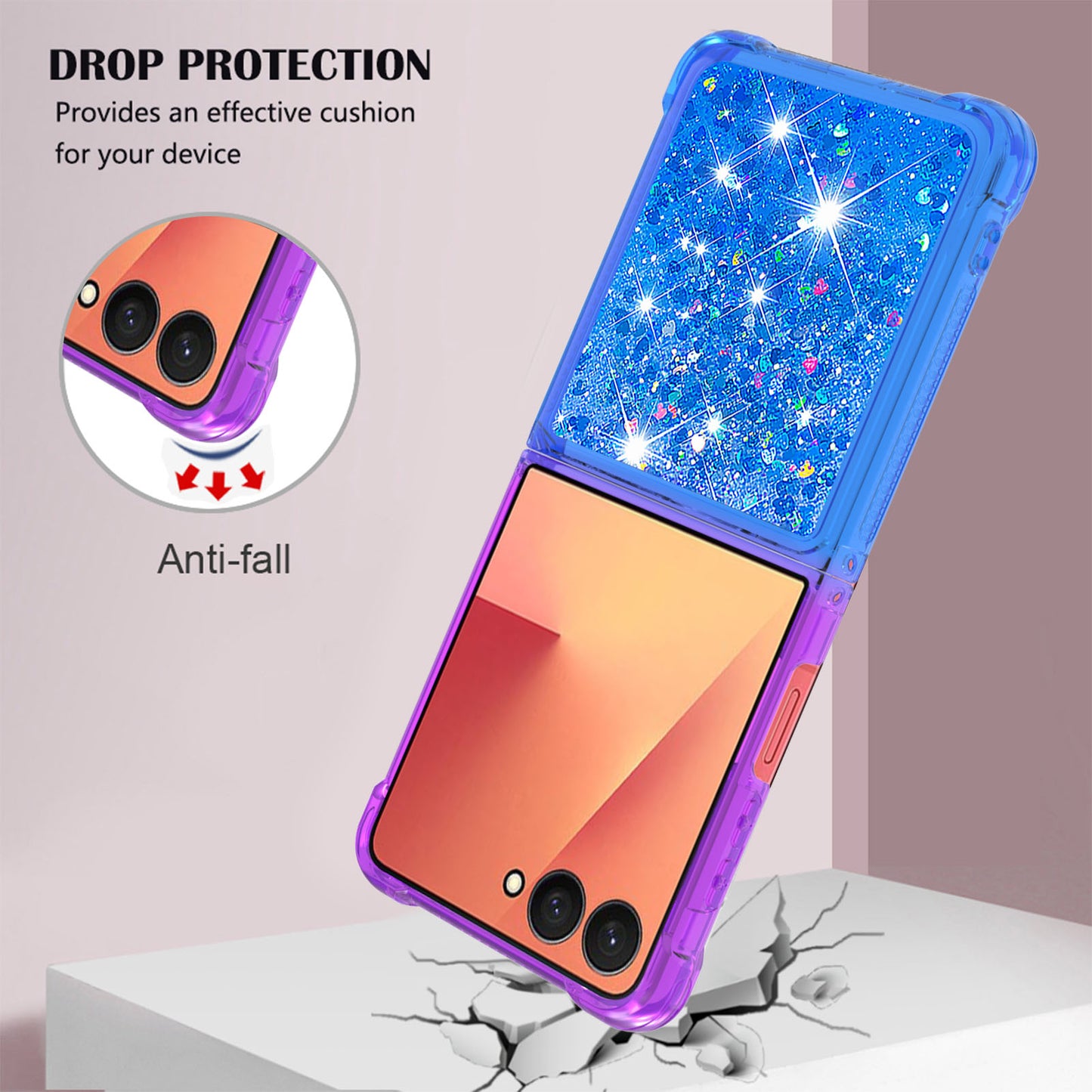 For Samsung Galaxy Z Flip7 5G TPU Case Gradient Quicksand Phone Back Cover - Purple+Sky Blue