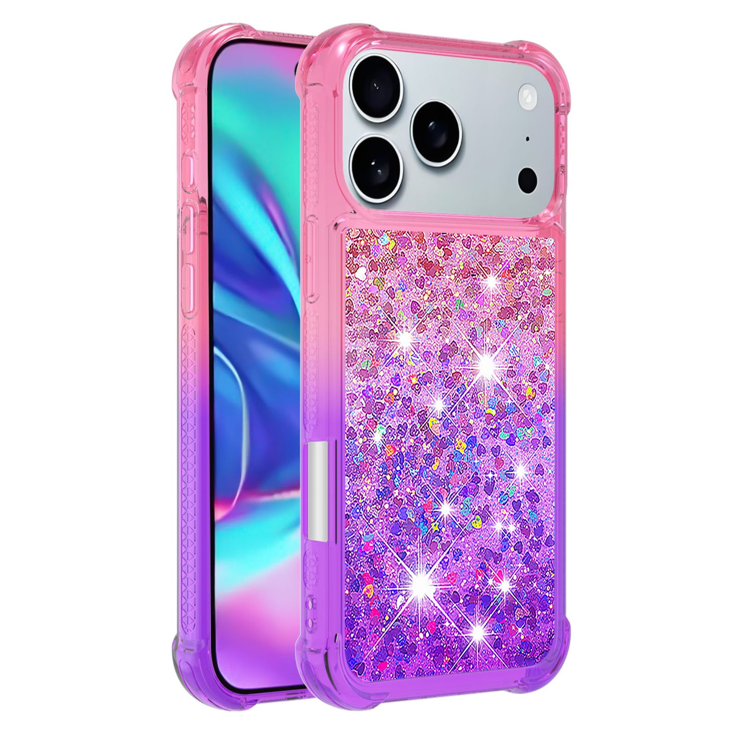For iPhone 17 Pro Max TPU Case Gradient Quicksand Phone Back Cover - Pink+Purple