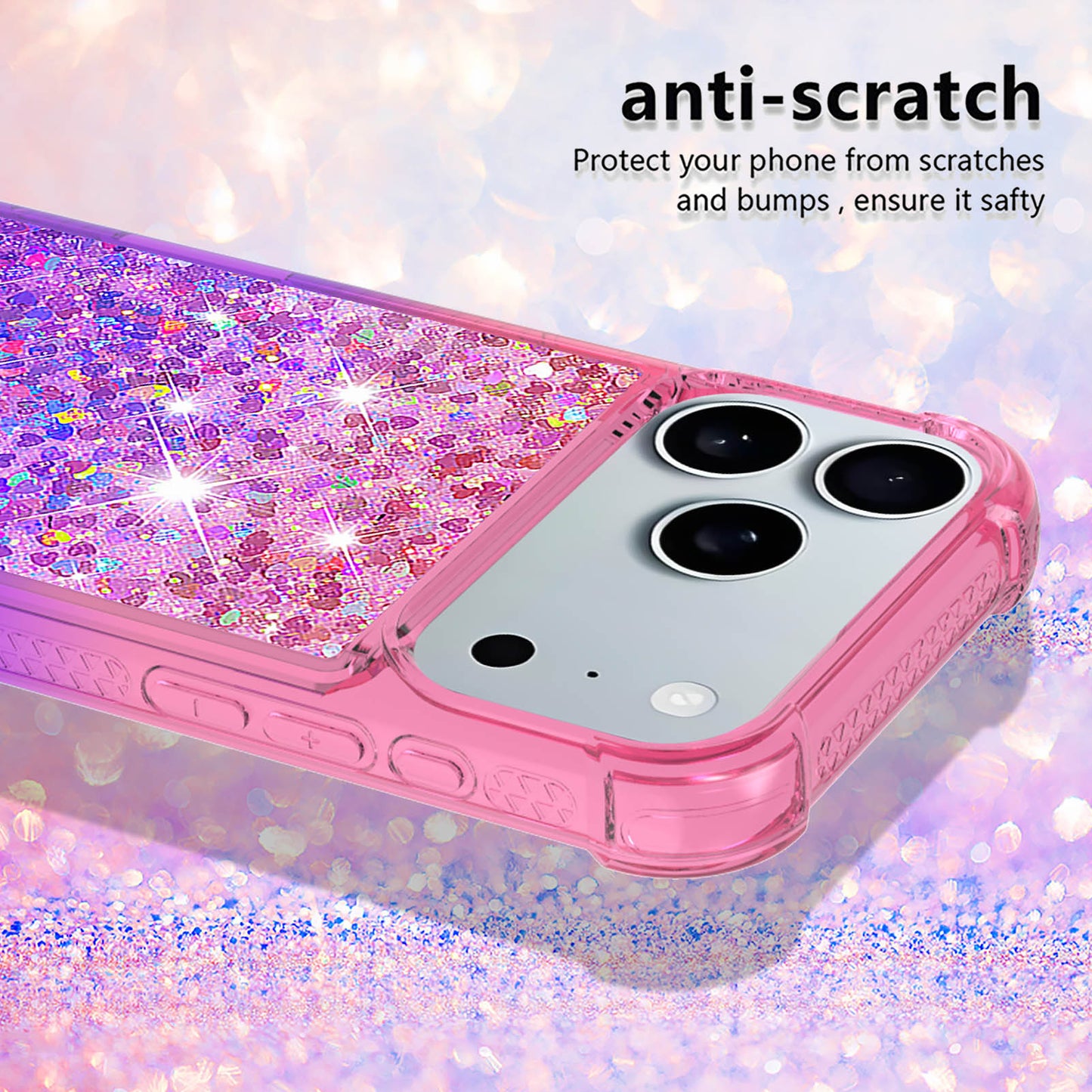 For iPhone 17 Pro Max TPU Case Gradient Quicksand Phone Back Cover - Pink+Purple