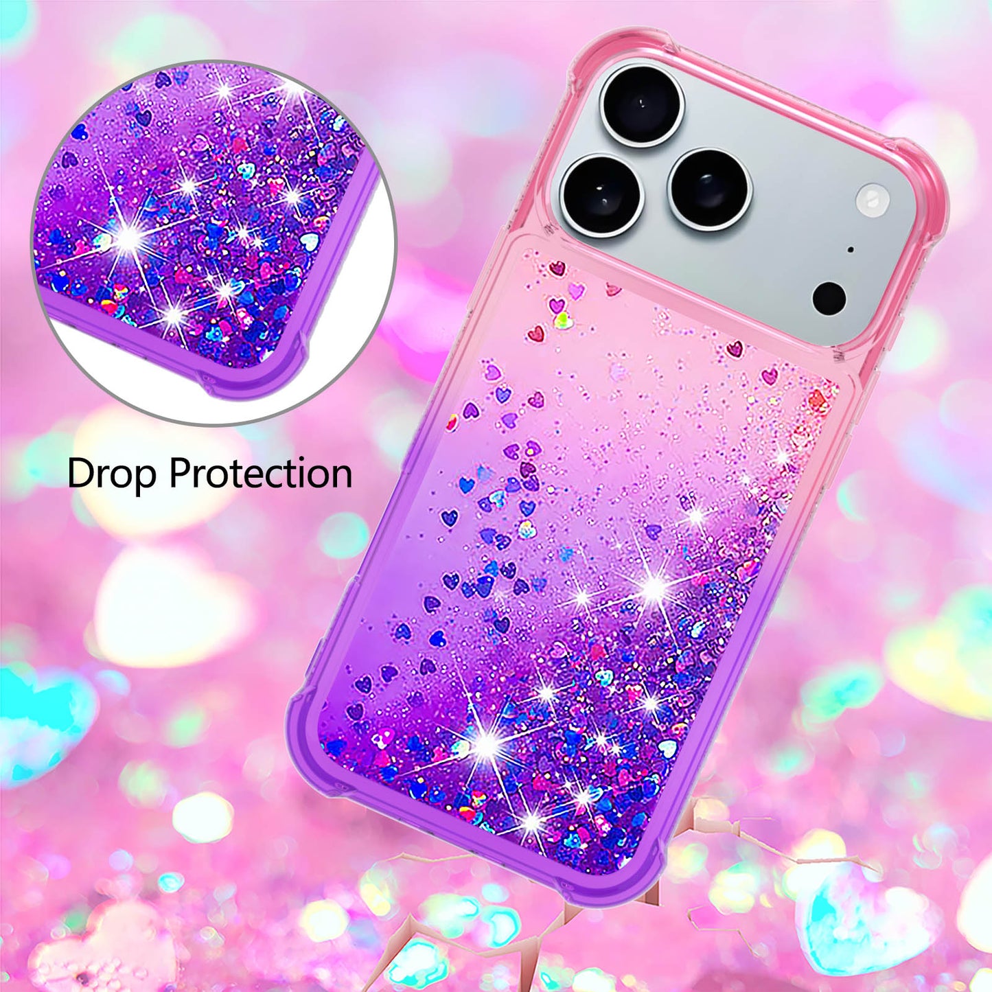 For iPhone 17 Pro Max TPU Case Gradient Quicksand Phone Back Cover - Pink+Purple