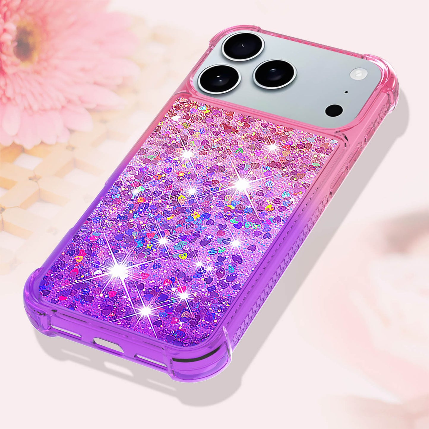 For iPhone 17 Pro Max TPU Case Gradient Quicksand Phone Back Cover - Pink+Purple