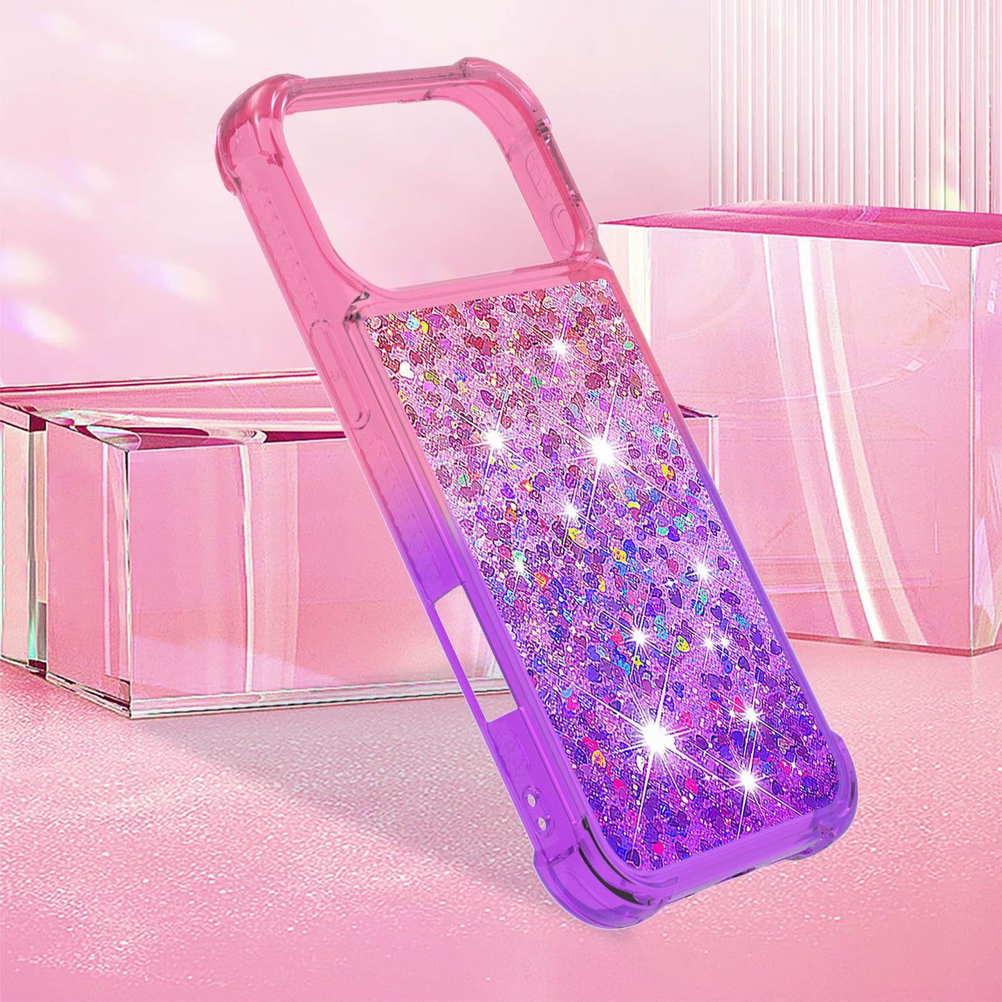 For iPhone 17 Pro Max TPU Case Gradient Quicksand Phone Back Cover - Pink+Purple