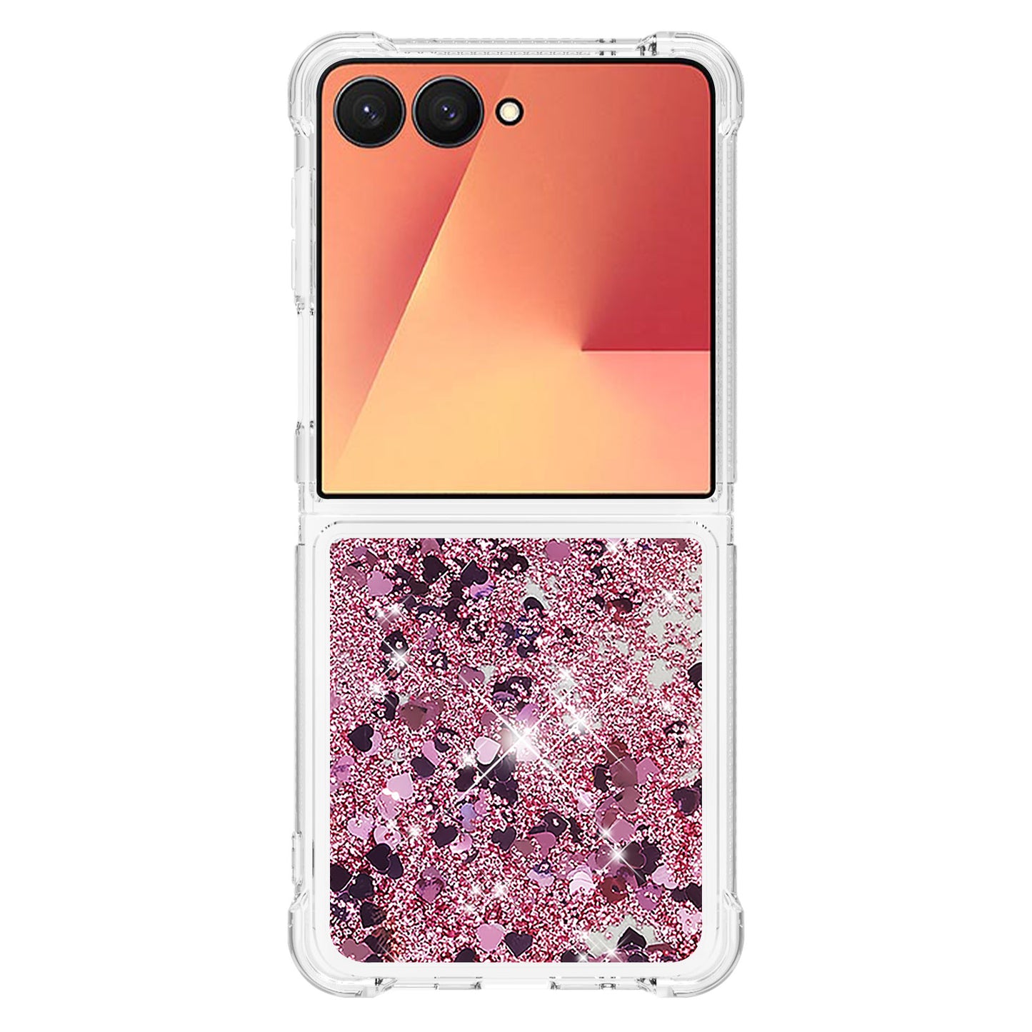 For Samsung Galaxy Z Flip7 5G TPU Case Glitter Quicksand Shockproof Phone Back Cover - Rose Gold / Hearts