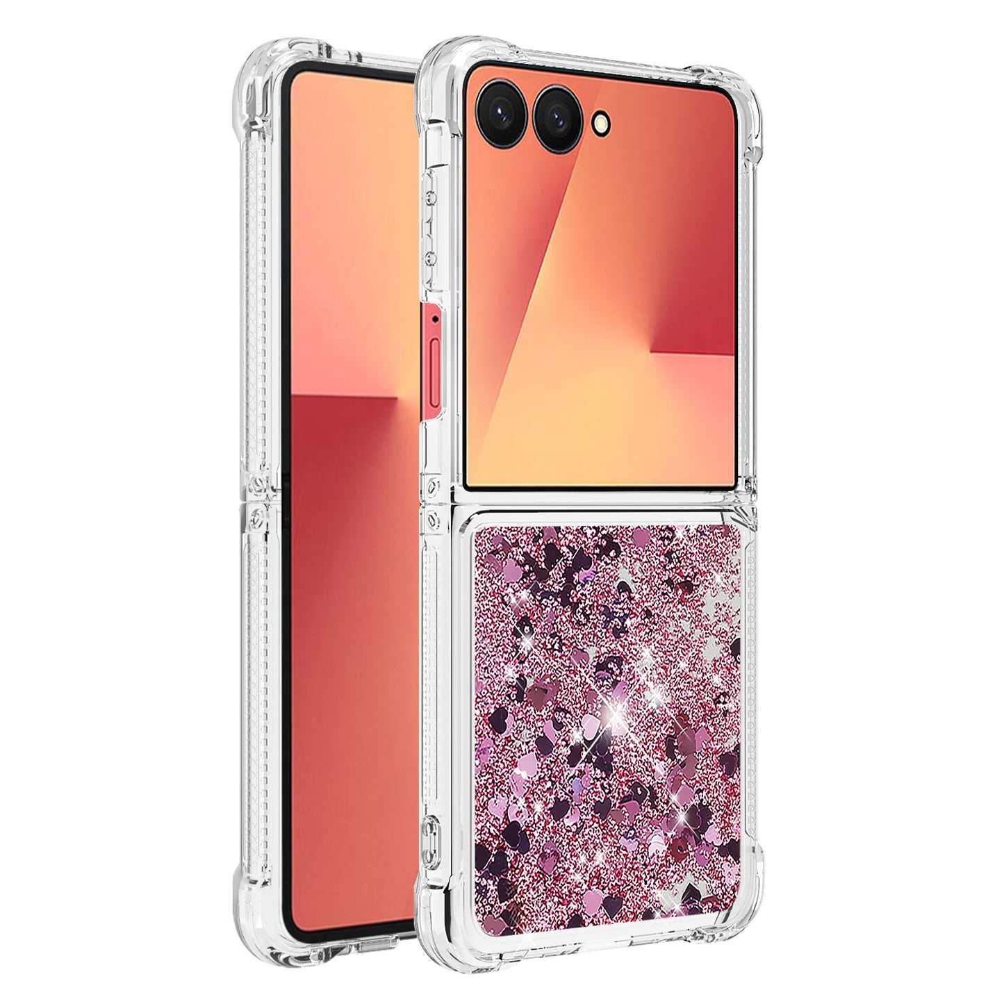 For Samsung Galaxy Z Flip7 5G TPU Case Glitter Quicksand Shockproof Phone Back Cover - Rose Gold / Hearts