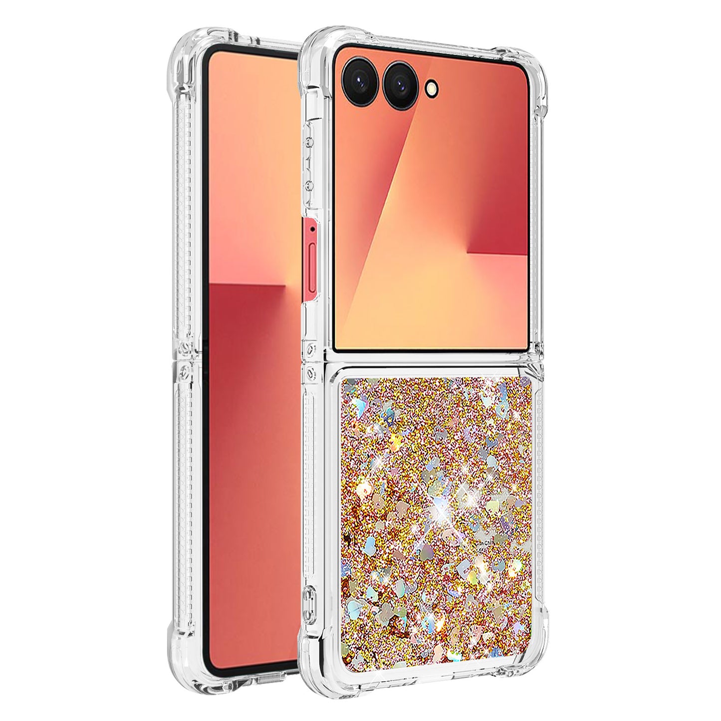 For Samsung Galaxy Z Flip7 5G TPU Case Glitter Quicksand Shockproof Phone Back Cover - Gold / Hearts