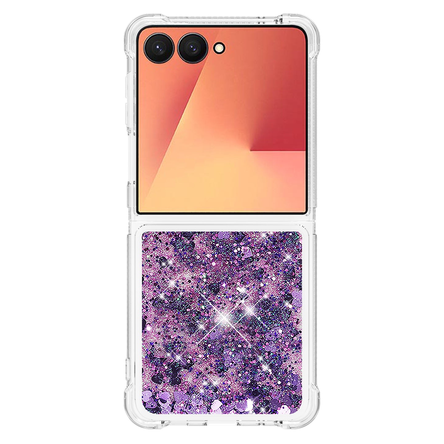 For Samsung Galaxy Z Flip7 5G TPU Case Glitter Quicksand Shockproof Phone Back Cover - Dark Purple / Hearts