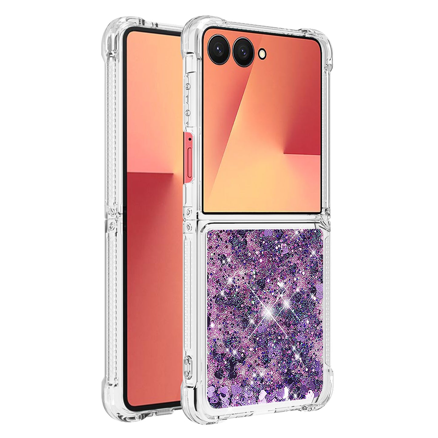 For Samsung Galaxy Z Flip7 5G TPU Case Glitter Quicksand Shockproof Phone Back Cover - Dark Purple / Hearts