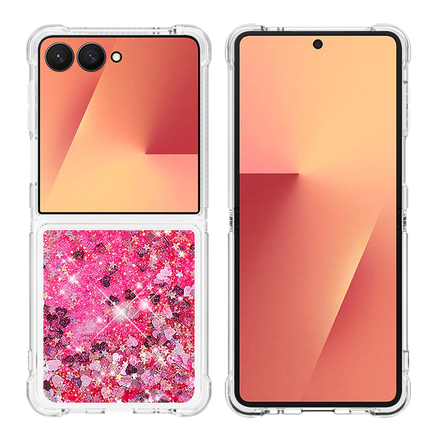 For Samsung Galaxy Z Flip7 5G TPU Case Glitter Quicksand Shockproof Phone Back Cover - Pink / Hearts