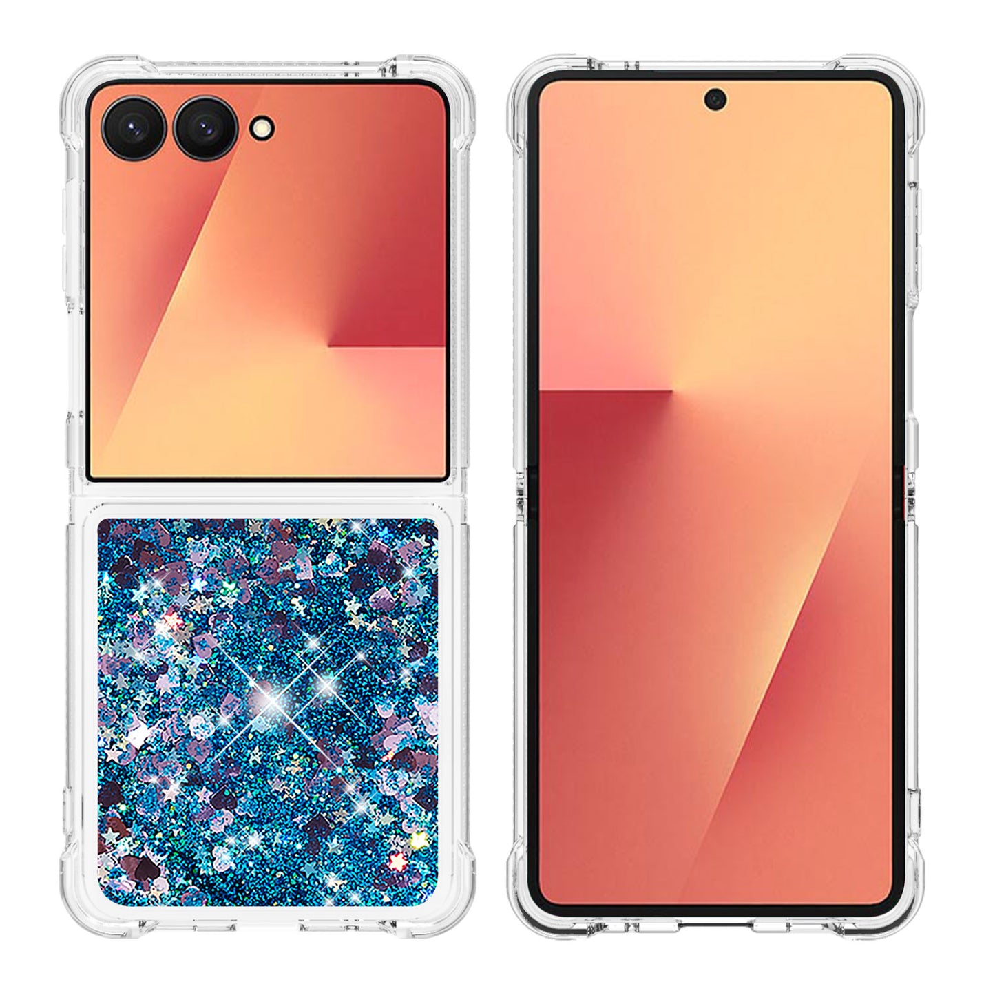 For Samsung Galaxy Z Flip7 5G TPU Case Glitter Quicksand Shockproof Phone Back Cover - Blue / Hearts
