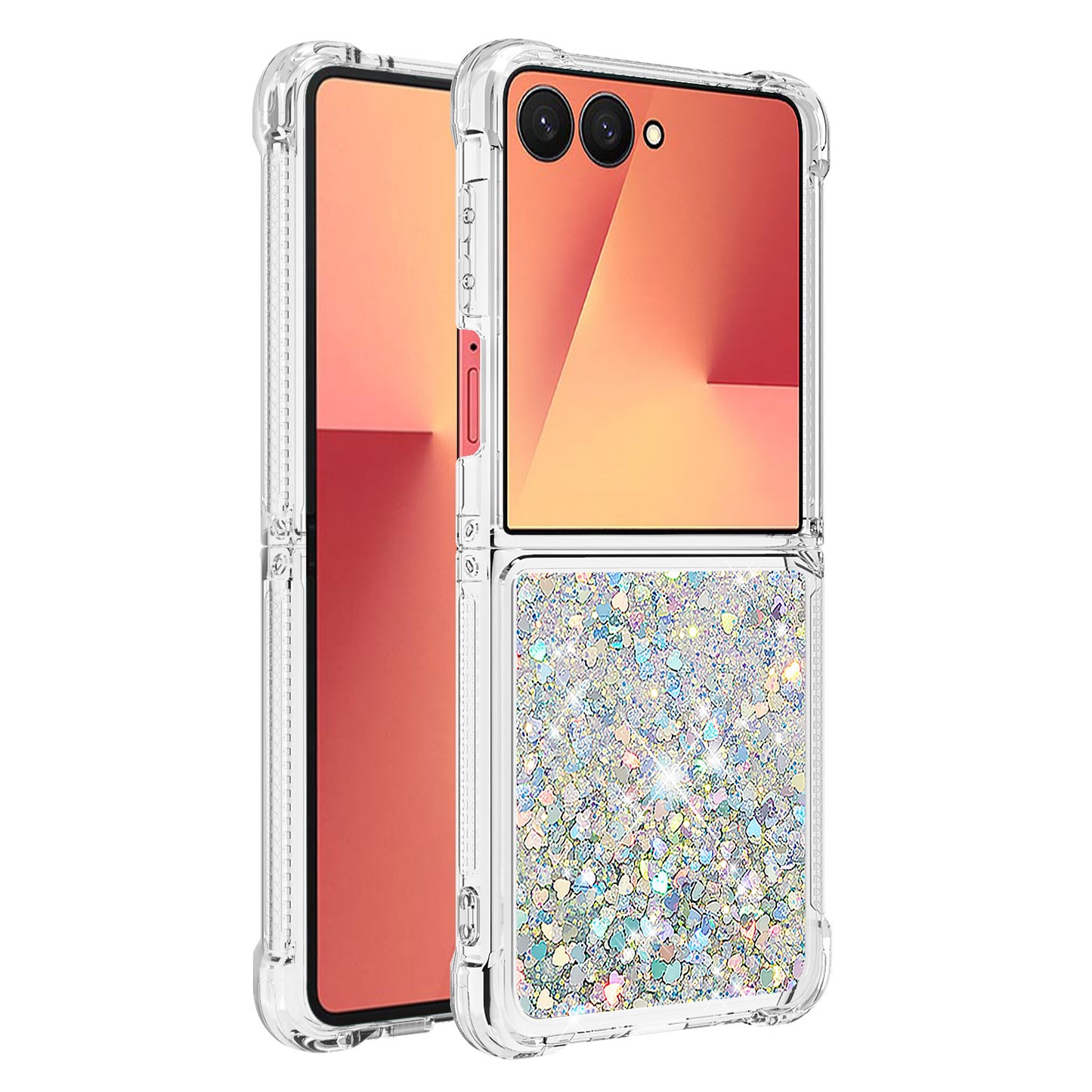 For Samsung Galaxy Z Flip7 5G TPU Case Glitter Quicksand Shockproof Phone Back Cover - Silver / Hearts