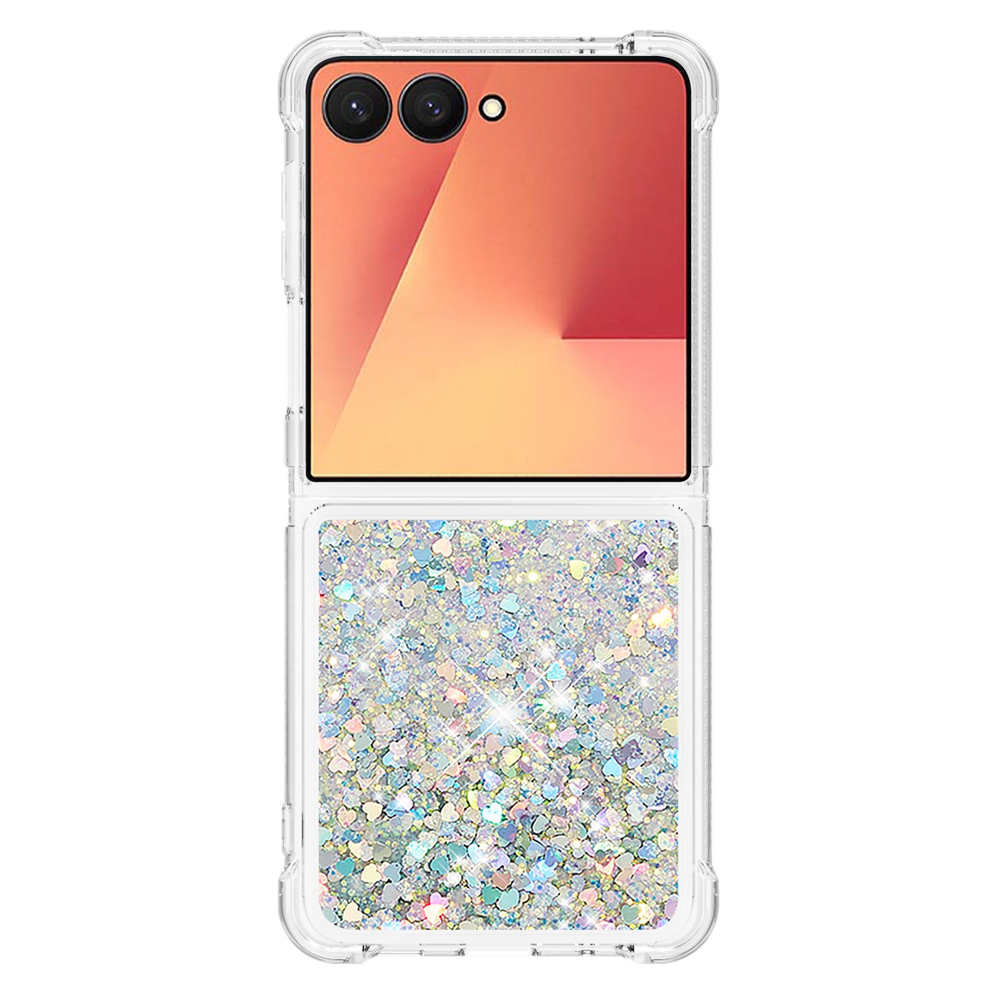 For Samsung Galaxy Z Flip7 5G TPU Case Glitter Quicksand Shockproof Phone Back Cover - Silver / Hearts