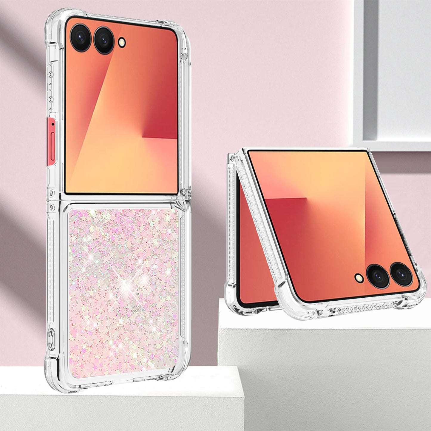 For Samsung Galaxy Z Flip7 5G TPU Case Glitter Quicksand Shockproof Phone Back Cover - Pink / Pentagrams