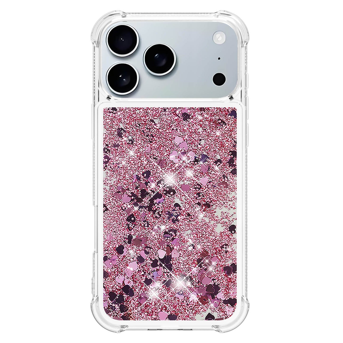 For iPhone 17 Pro Max TPU Case Glitter Quicksand Shockproof Phone Back Cover - Rose Gold / Hearts