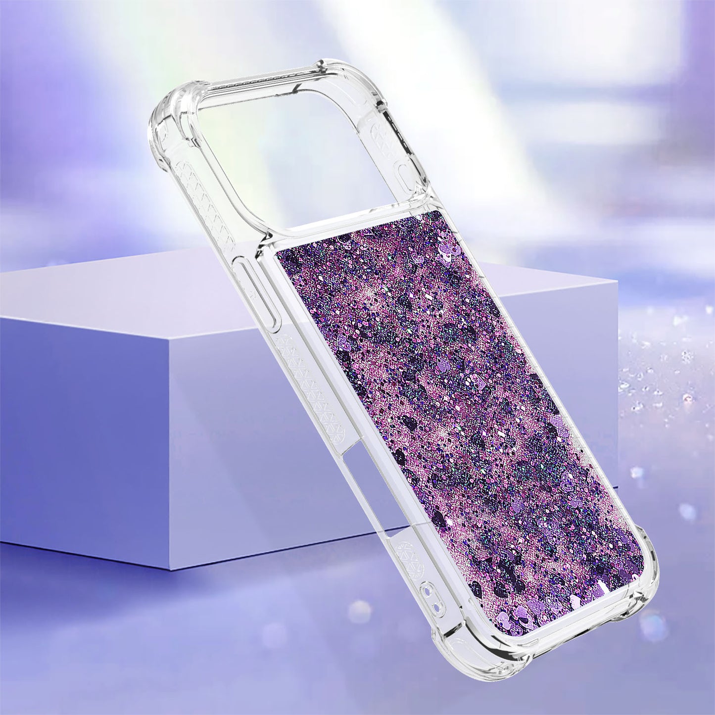 For iPhone 17 Pro Max TPU Case Glitter Quicksand Shockproof Phone Back Cover - Dark Purple / Hearts