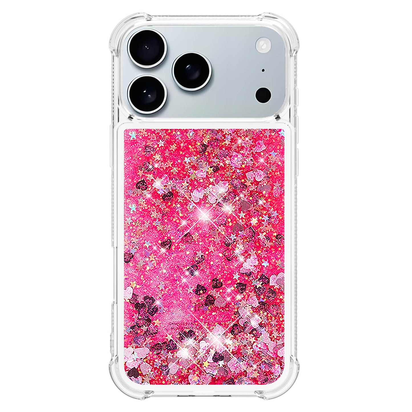 For iPhone 17 Pro Max TPU Case Glitter Quicksand Shockproof Phone Back Cover - Pink / Hearts