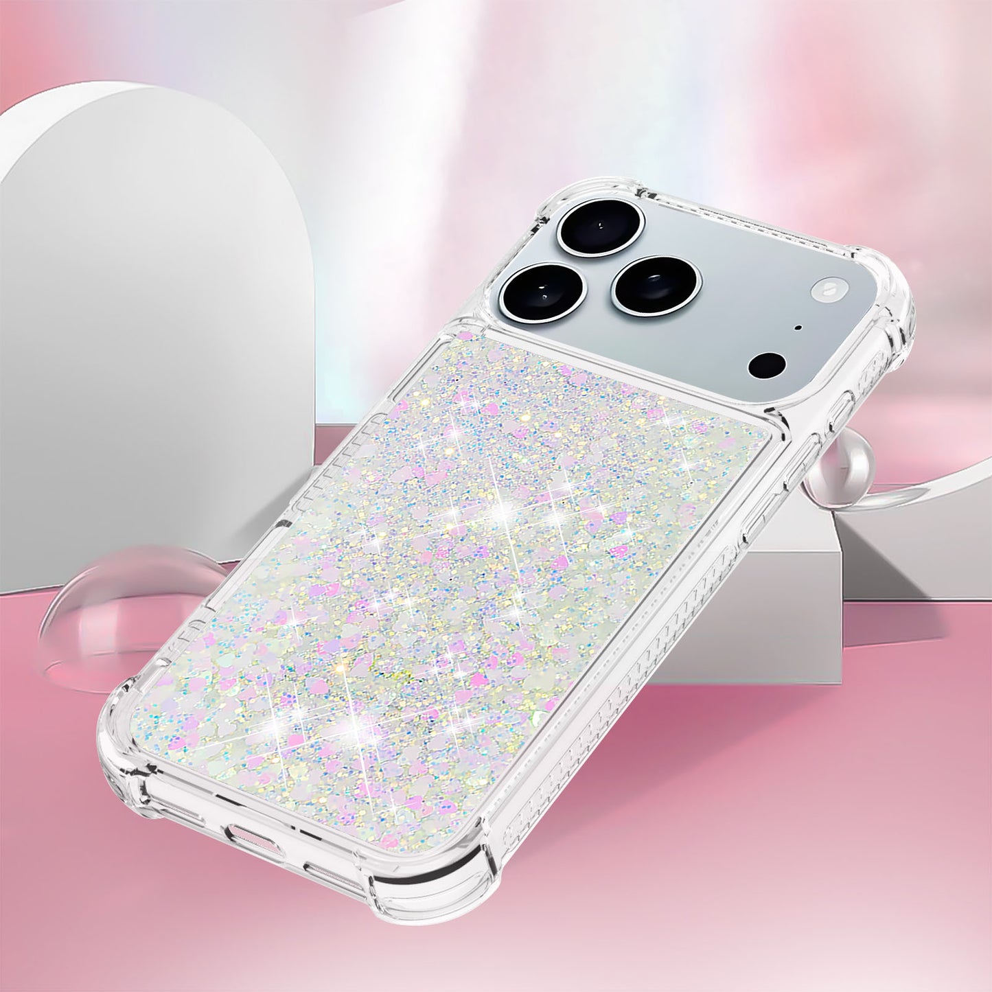 For iPhone 17 Pro Max TPU Case Glitter Quicksand Shockproof Phone Back Cover - Laser / Hearts