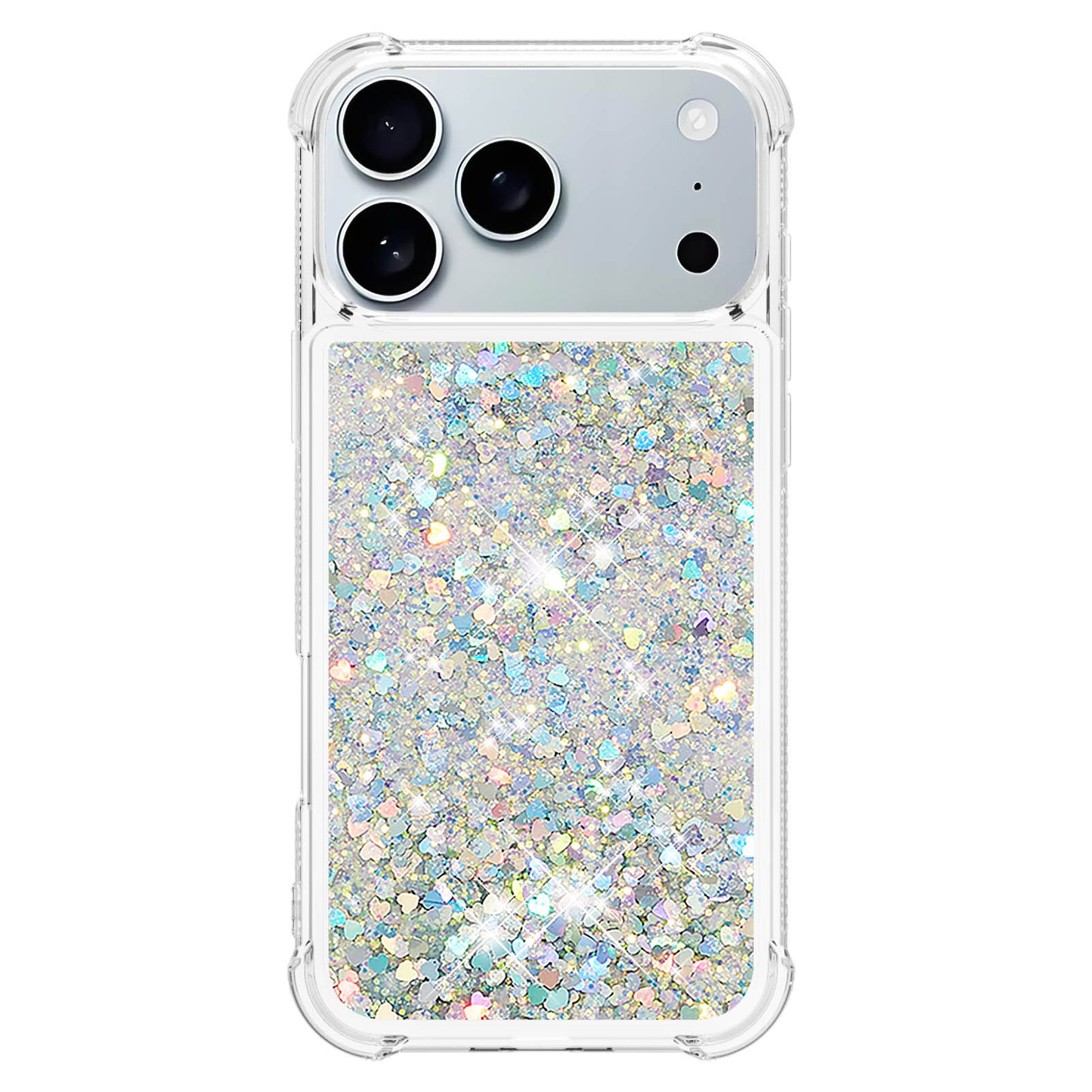 For iPhone 17 Pro Max TPU Case Glitter Quicksand Shockproof Phone Back Cover - Silver / Hearts
