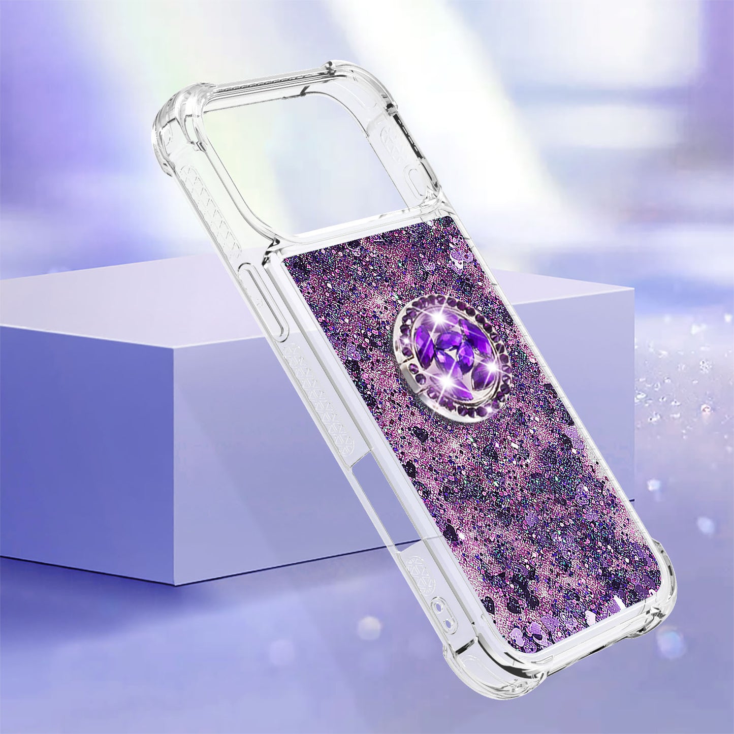 For iPhone 17 Pro Max TPU Case with Kickstand Quicksand Shockproof Cover - Dark Purple / Heart