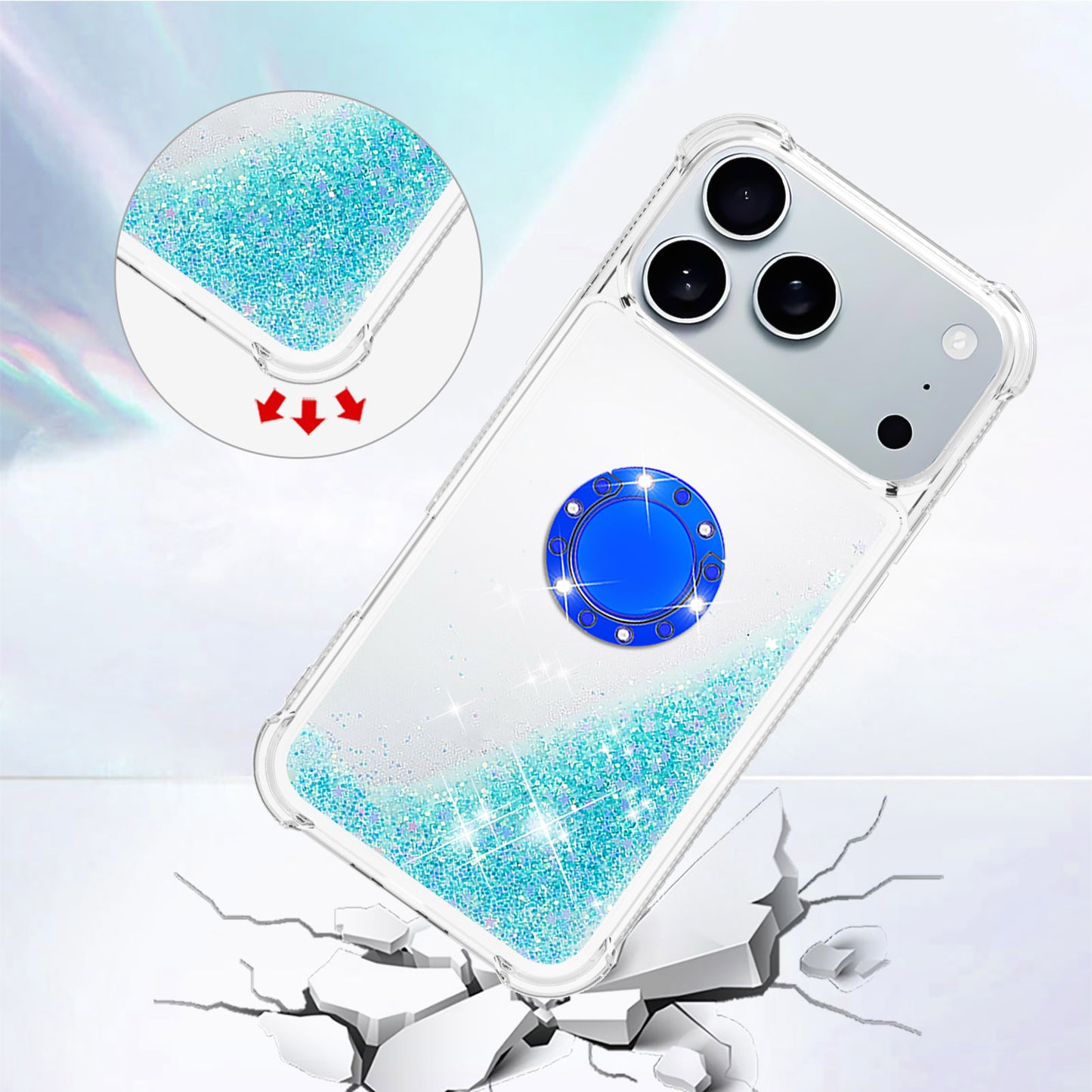 For iPhone 17 Pro Max TPU Case with Kickstand Quicksand Shockproof Cover - Blue / Pentagram