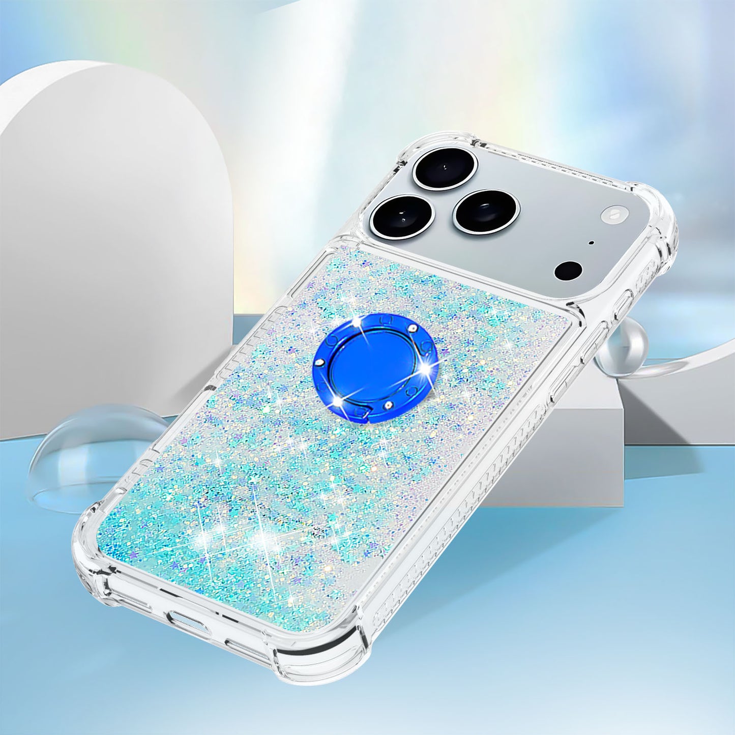 For iPhone 17 Pro Max TPU Case with Kickstand Quicksand Shockproof Cover - Blue / Pentagram