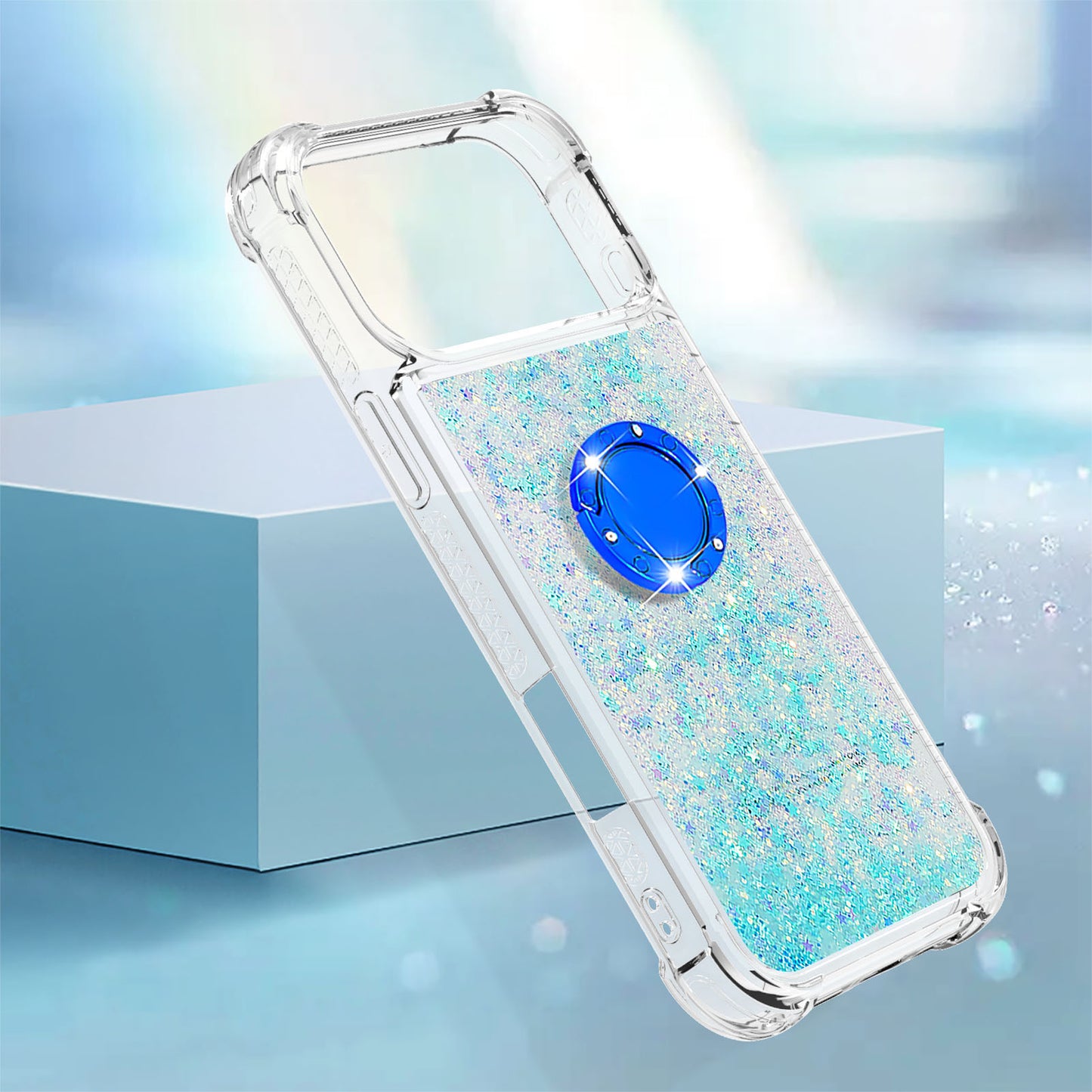 For iPhone 17 Pro Max TPU Case with Kickstand Quicksand Shockproof Cover - Blue / Pentagram