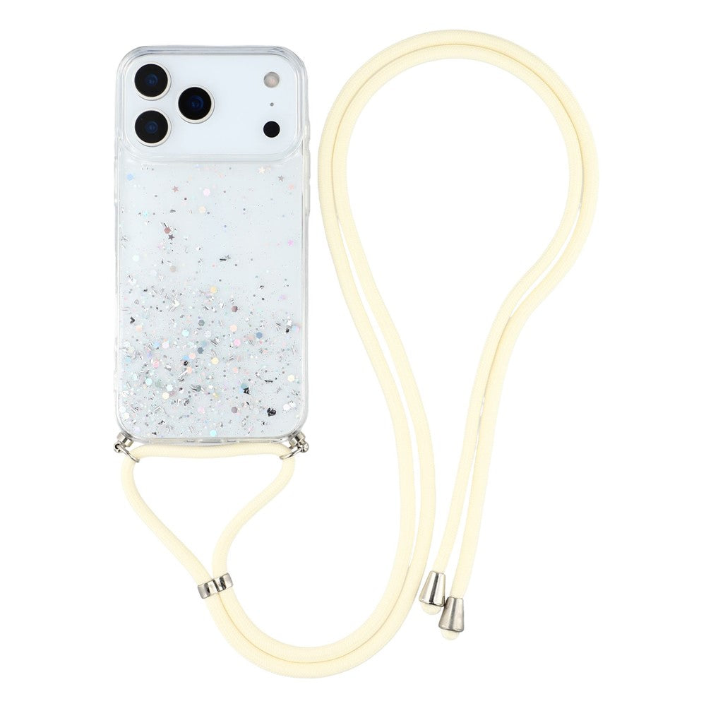 For iPhone 17 Pro Max Case Cute Bling TPU Epoxy Phone Cover with Lanyard - White