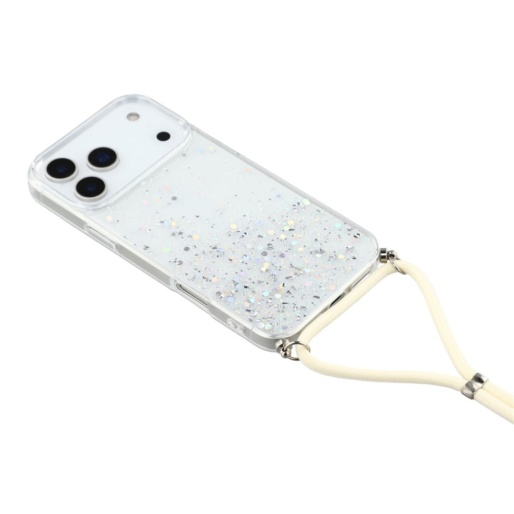 For iPhone 17 Pro Max Case Cute Bling TPU Epoxy Phone Cover with Lanyard - White