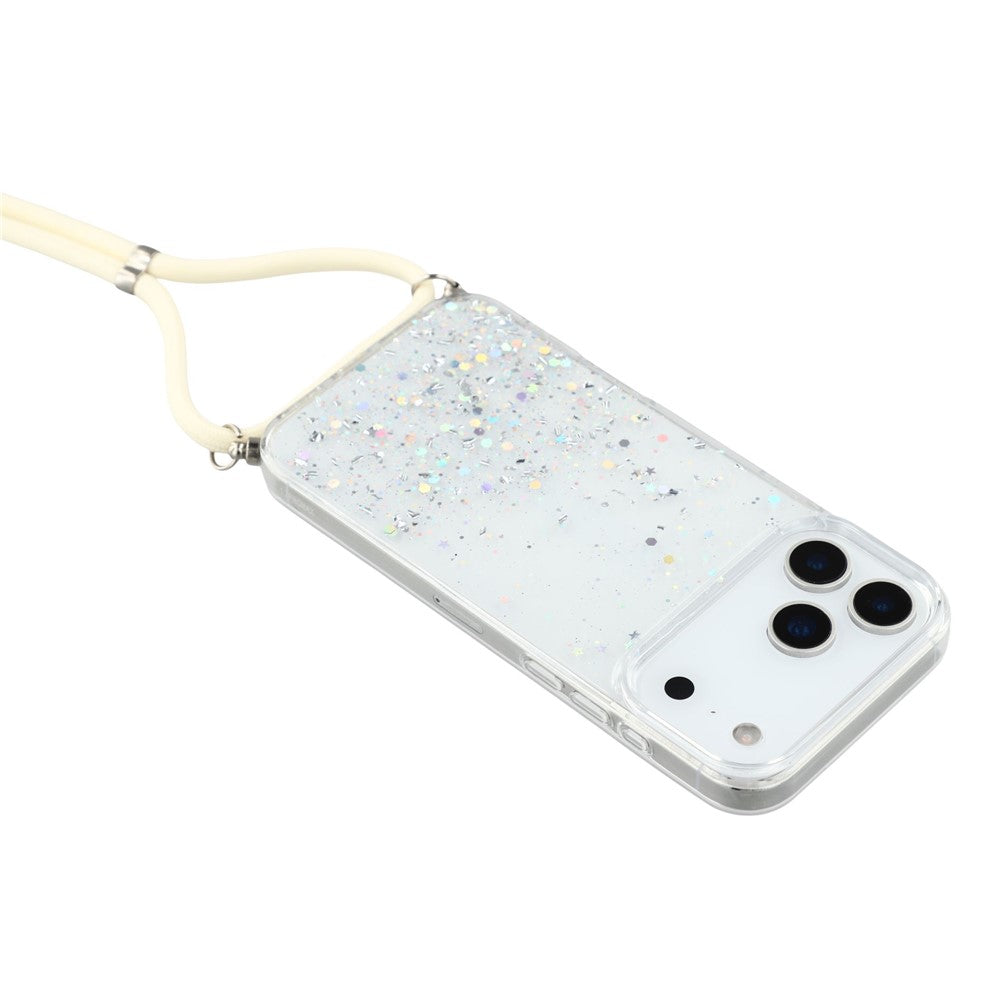 For iPhone 17 Pro Max Case Cute Bling TPU Epoxy Phone Cover with Lanyard - White