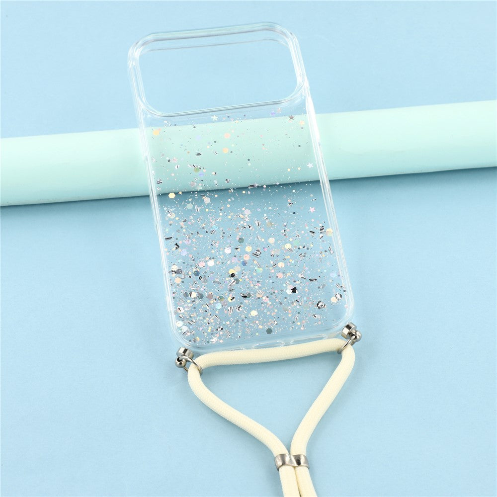 For iPhone 17 Pro Max Case Cute Bling TPU Epoxy Phone Cover with Lanyard - White