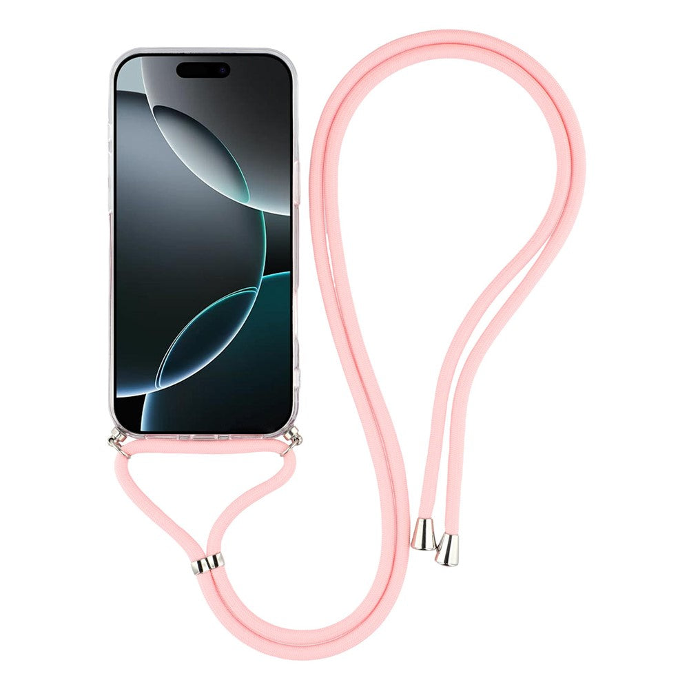 For iPhone 17 Pro Max Case Cute Bling TPU Epoxy Phone Cover with Lanyard - Pink