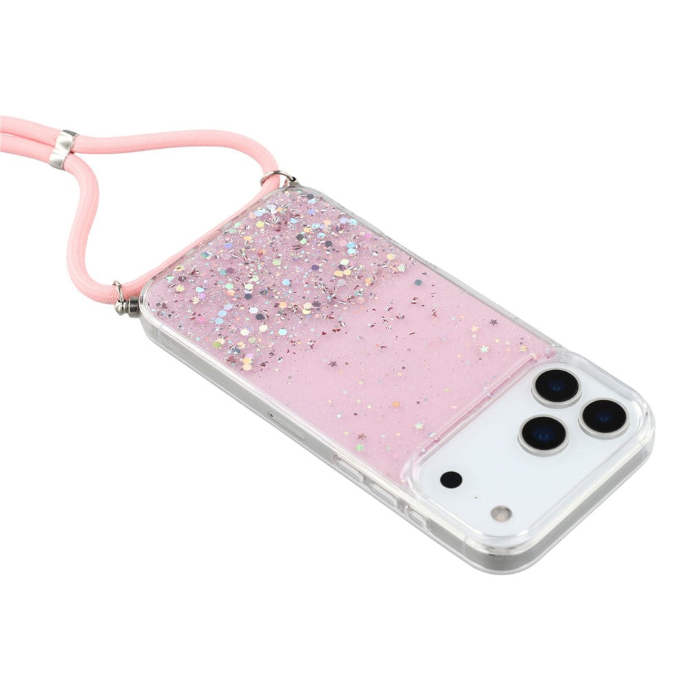 For iPhone 17 Pro Max Case Cute Bling TPU Epoxy Phone Cover with Lanyard - Pink