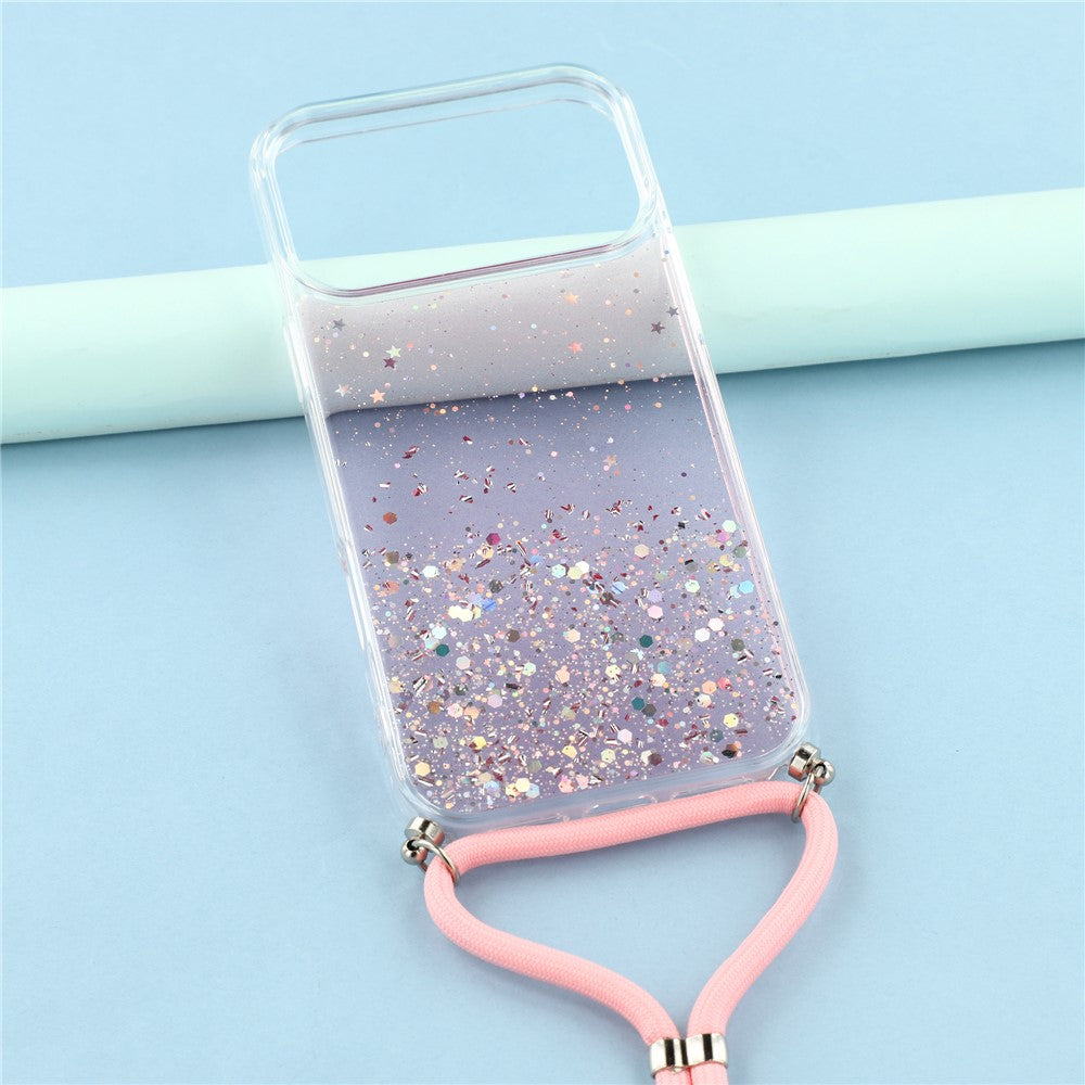 For iPhone 17 Pro Max Case Cute Bling TPU Epoxy Phone Cover with Lanyard - Pink