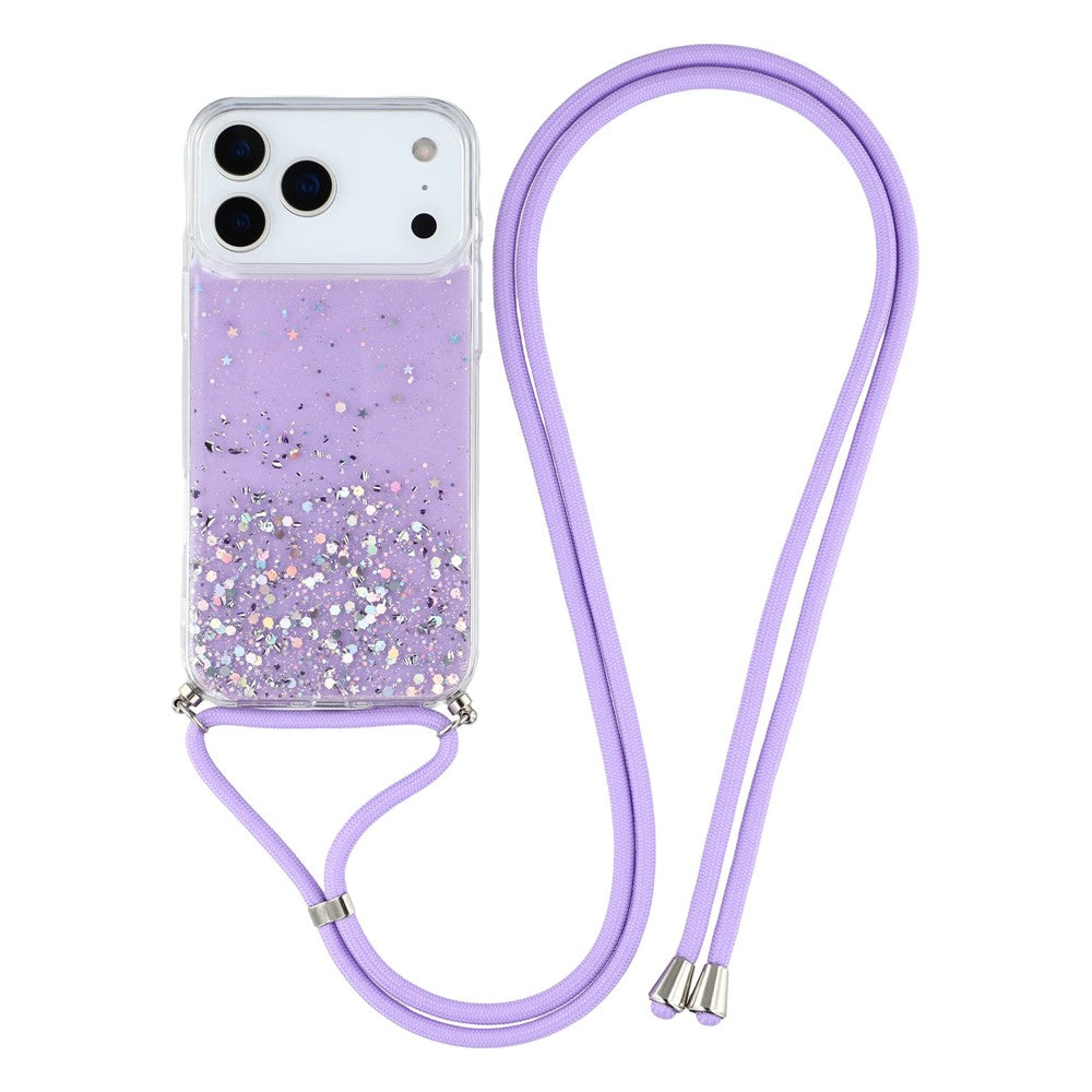 For iPhone 17 Pro Max Case Cute Bling TPU Epoxy Phone Cover with Lanyard - Purple