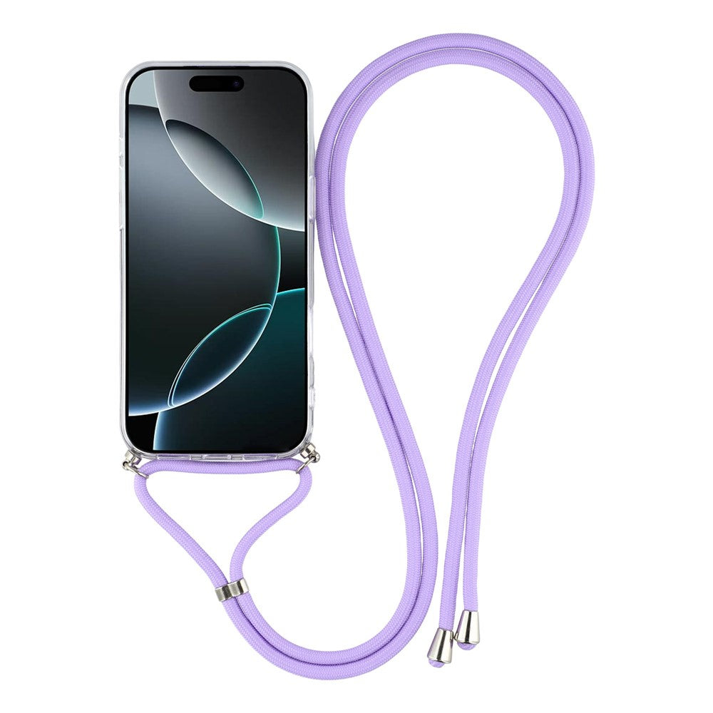 For iPhone 17 Pro Max Case Cute Bling TPU Epoxy Phone Cover with Lanyard - Purple