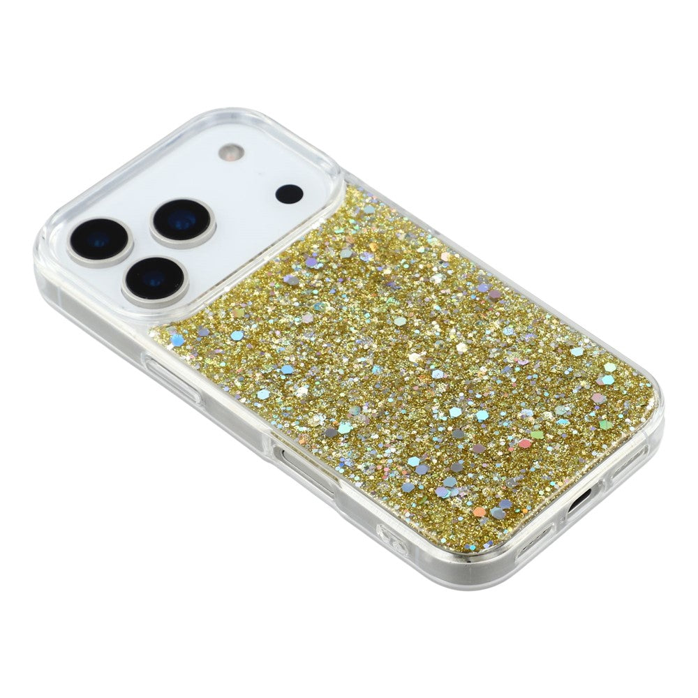 For iPhone 17 Pro Max Case Shockproof Soft TPU Phone Cover Glittery Design - Gold