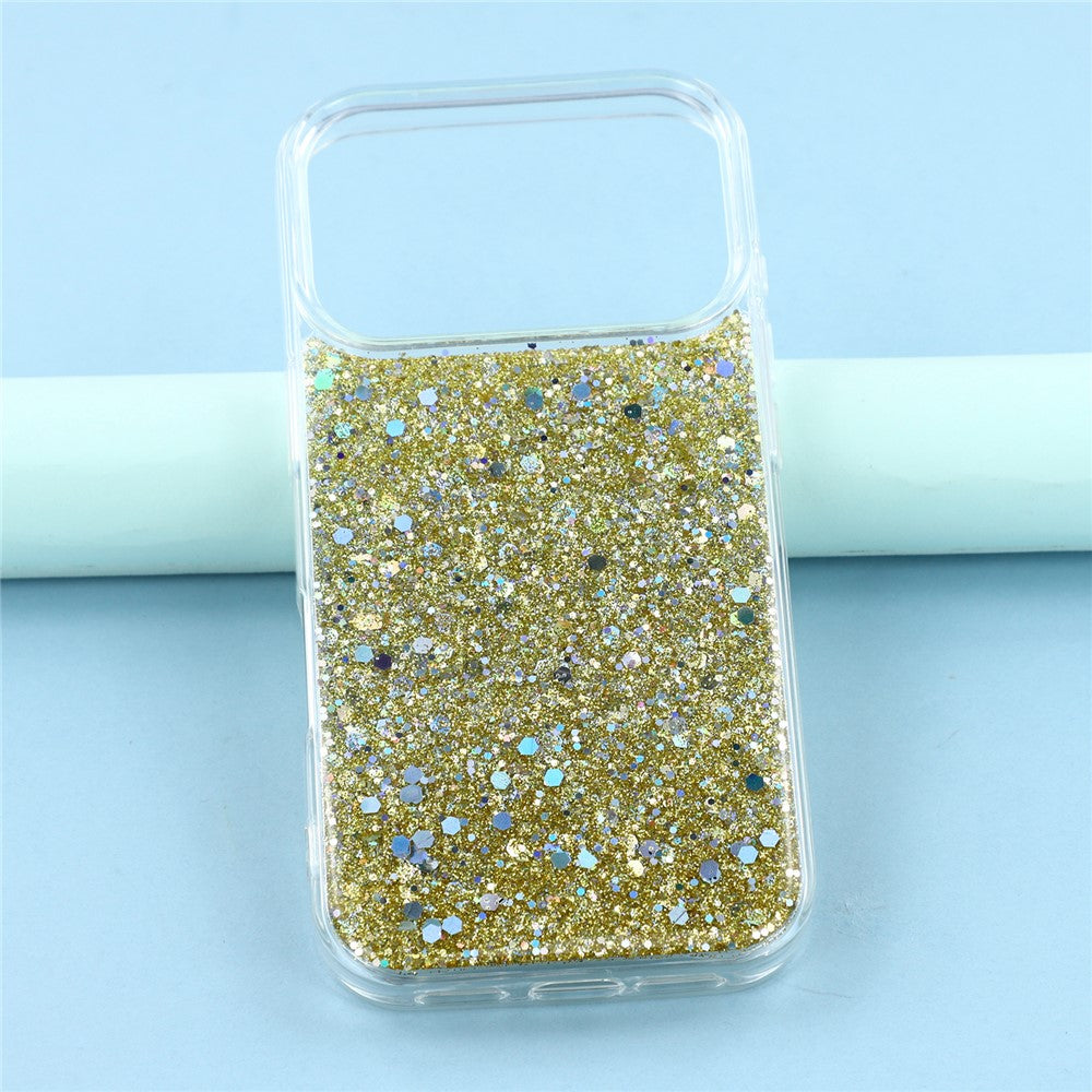 For iPhone 17 Pro Max Case Shockproof Soft TPU Phone Cover Glittery Design - Gold