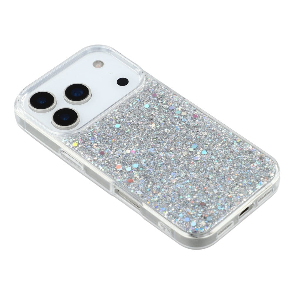For iPhone 17 Pro Max Case Shockproof Soft TPU Phone Cover Glittery Design - Silver