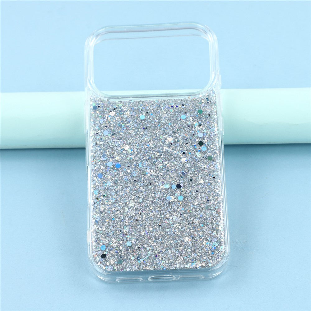 For iPhone 17 Pro Max Case Shockproof Soft TPU Phone Cover Glittery Design - Silver