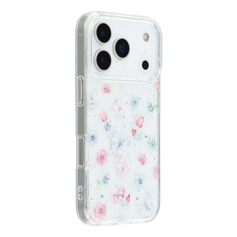For iPhone 17 Pro Max Case Glitter Flower Epoxy Shockproof Phone Cover - Style D