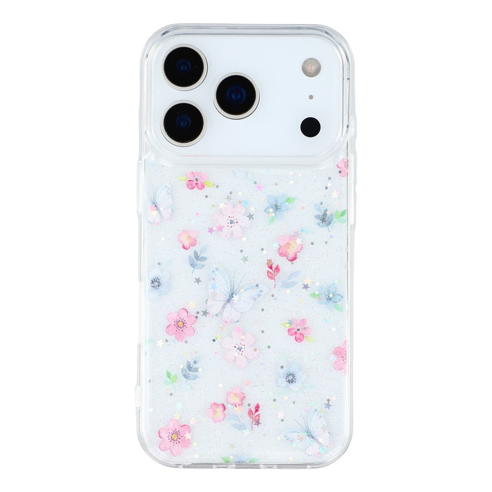 For iPhone 17 Pro Max Case Glitter Flower Epoxy Shockproof Phone Cover - Style D