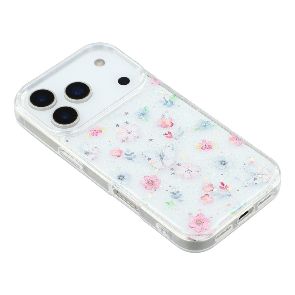 For iPhone 17 Pro Max Case Glitter Flower Epoxy Shockproof Phone Cover - Style D